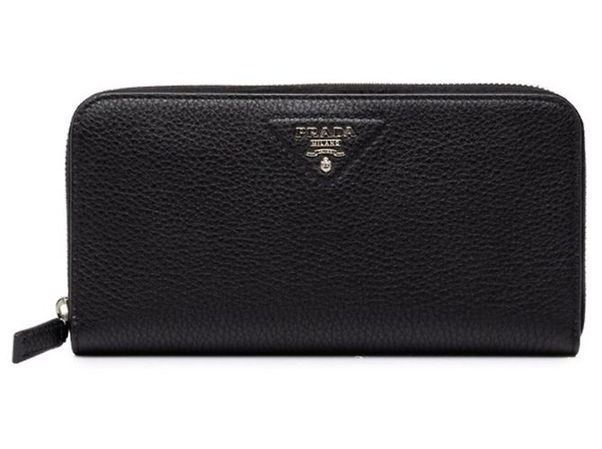 Prada Black Vitello Daino Leather Long Wallet