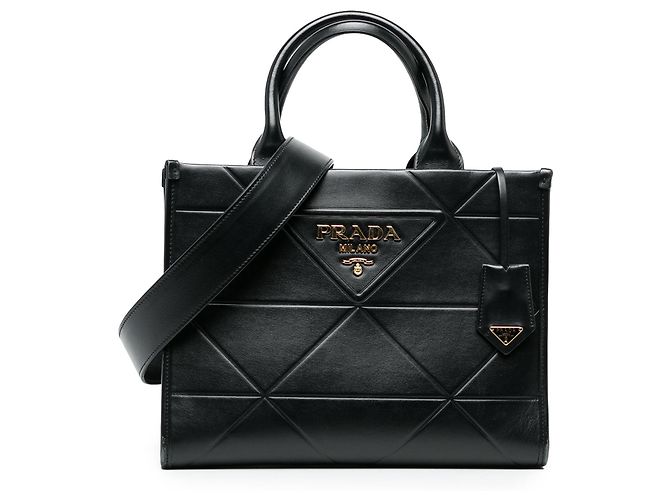 Prada Bolsa Symbole em couro de bezerro macio preta Small