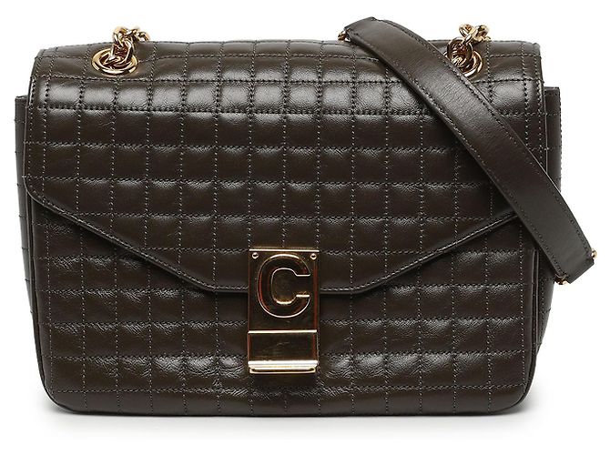 Céline Celine Bolsa C Bag Medium em pele de vitela acolchoada Castanha