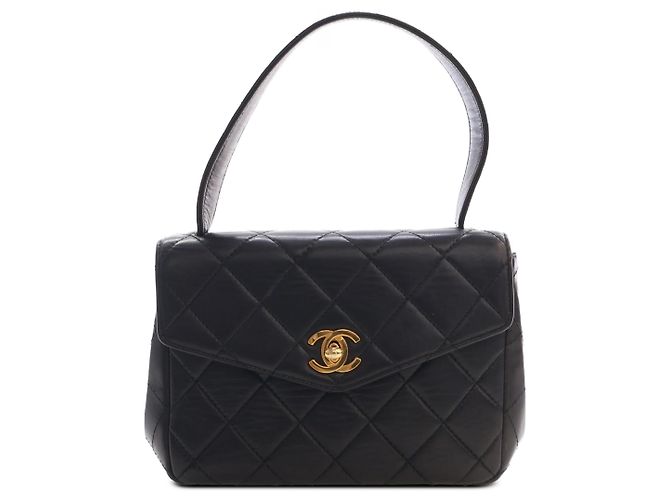 Chanel Black Quilted Lambskin Top Handle Envelope Flap