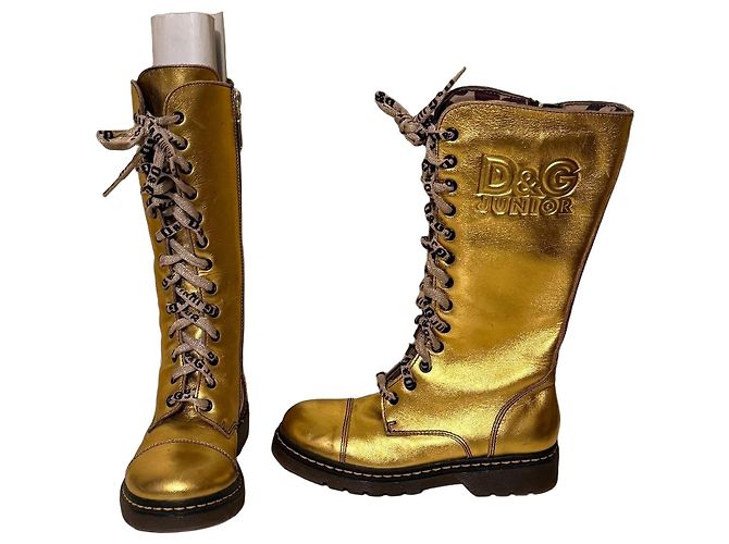 Botas de couro dourado com atacadores Dolce & Gabbana Junior