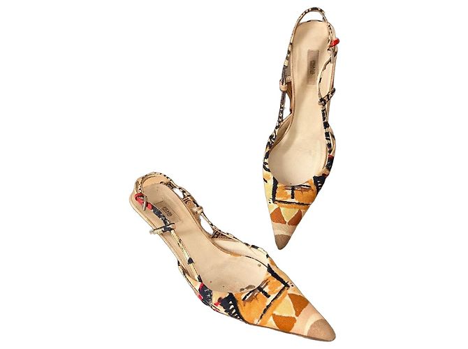 Prada Printed Canvas Slingback Pumps