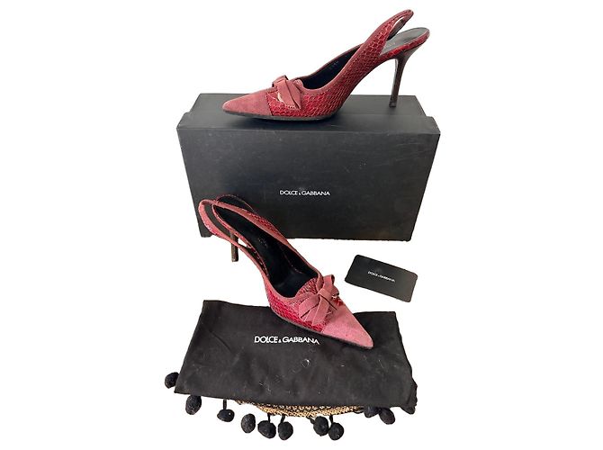 Dolce & Gabbana Red Python and Suede Slingback Pumps