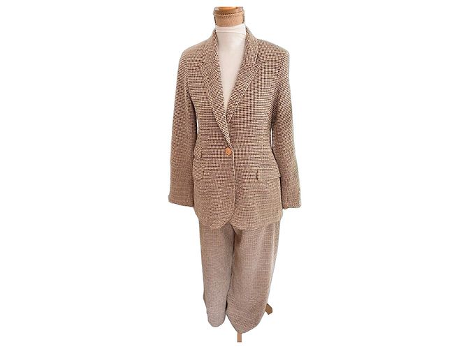 Autre Marque Completo Tailleur Pantalone e Giacca a Quadri Marrone