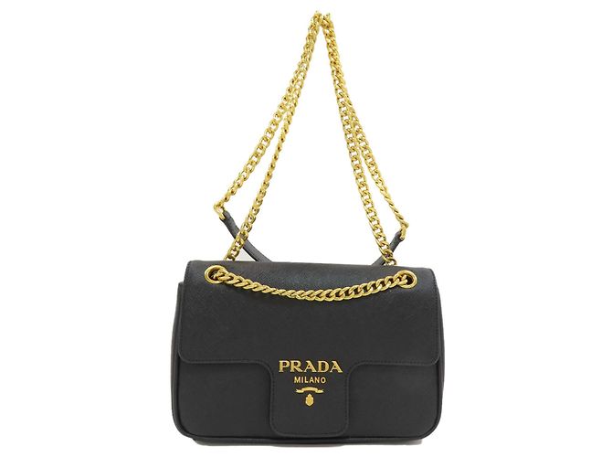 Bolsa de Ombro com Corrente em Couro Saffiano Prada
