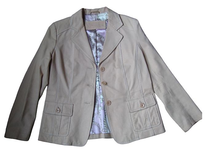 Autre Marque Beige Lederjacke mit Kettenprint-Futter
