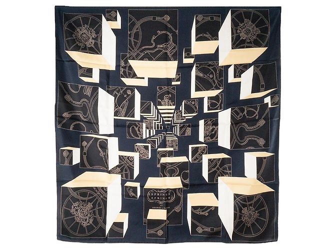 HERMÈS - Carré 90 Springs
Springs Hermès in seta blu e nera