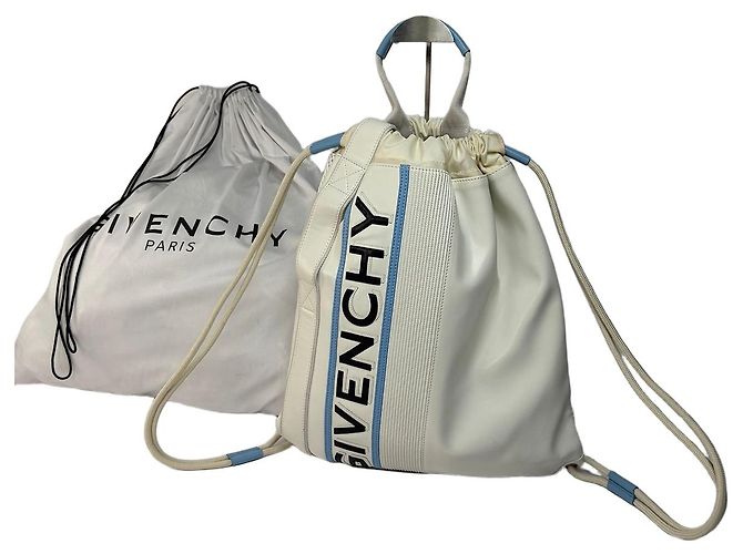 Vintage Givenchy Coated Canvas Drawstring Rucksack Weiß Blau c. 2018