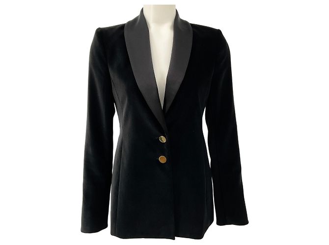 Autre Marque Alice + Olivia Samt-Tuxedo-Jacke in Schwarz