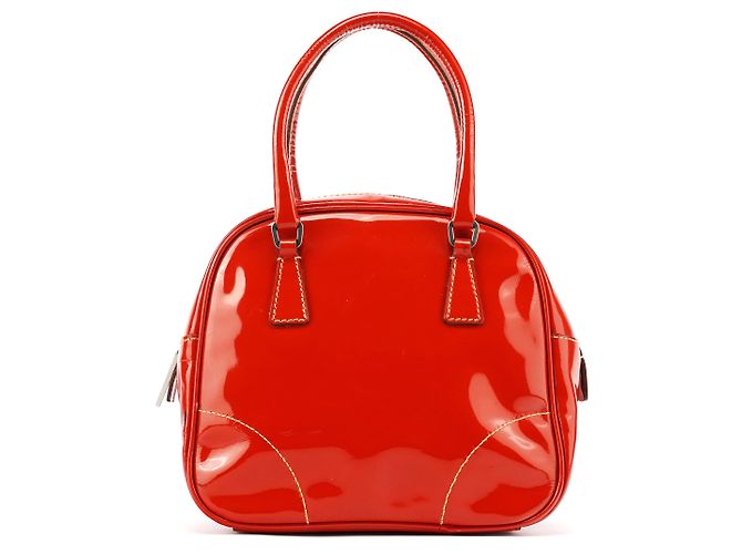 Prada Mini borsa bowling in pelle spazzolato rossa