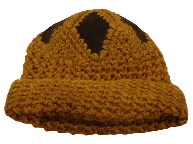 Autre Marque Rust Orange Wool and Leather Diamond Pattern Beanie