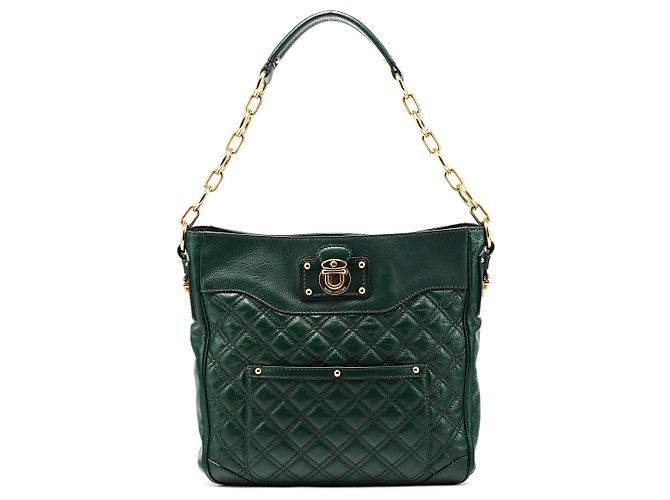 Marc Jacobs Grüne gesteppte Leder-Schultertasche mit Kette