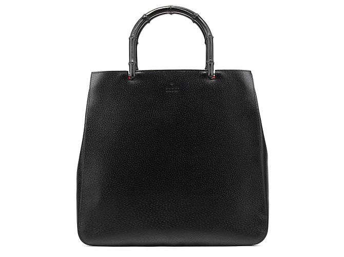 Bamboo Gucci  mala Tote em couro preto com bambu