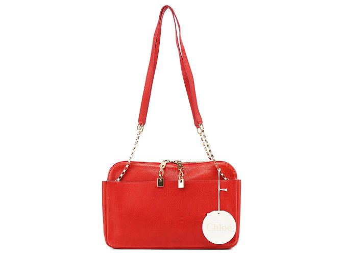 Chloé Bolsa de ombro em couro vermelho com corrente