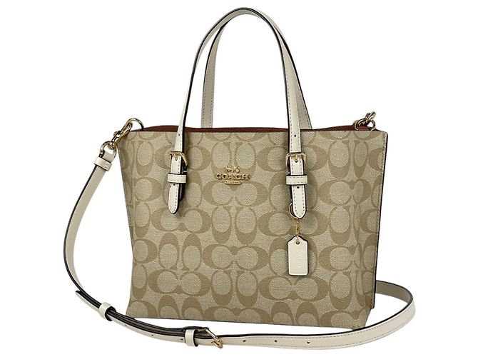 Borsa 2-Way Coach in Beige e Bianco