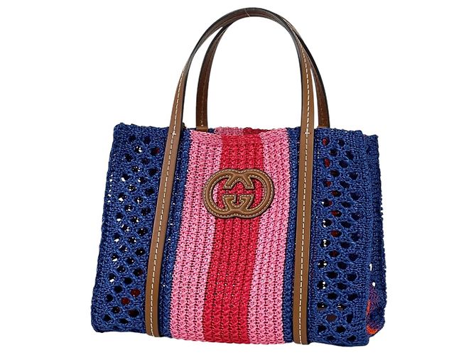 mala Gucci Interlocking G em ráfia