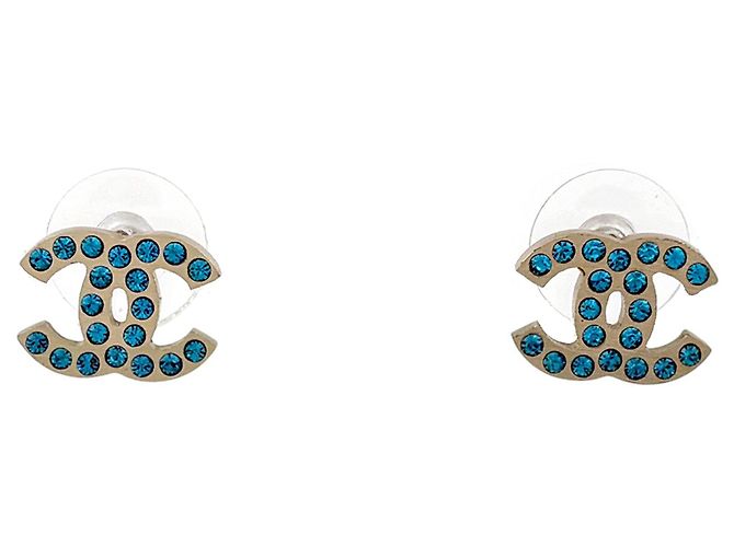 Orecchini Chanel blu e argento con strass