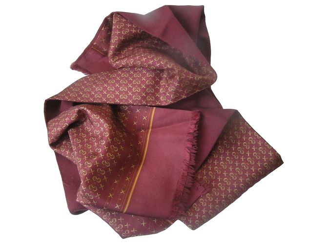Sciarpa Hermès Monogramma Bordeaux in Seta e Lana