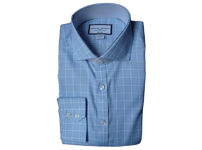 Autre Marque Charles Tyrwhitt Baumwollhemd, hellblau kariert