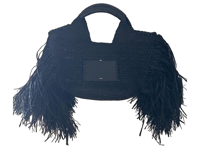 Ba&sh Bolso Cesta Ara de Rafia con Flecos - Negro