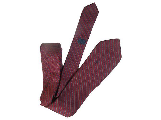 Céline Celine Red and Green Silk Chain Pattern Tie
