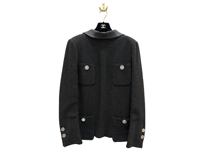 Giacca CHANEL FR 44 in tweed nero e seta usata