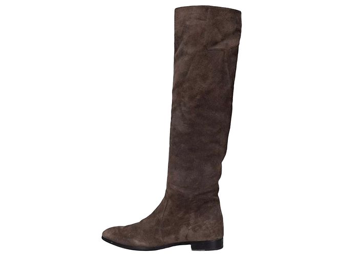 Prada Brown Suede Pointed Toe Zip Boots EU 38 Pre-owned
