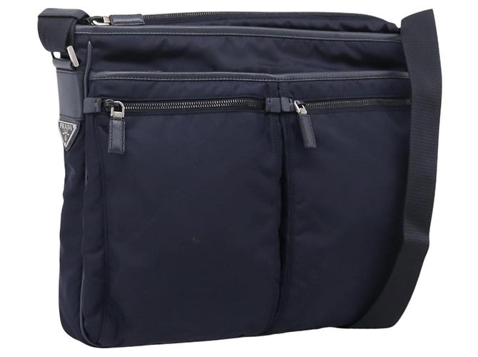 PRADA Bolsa de Ombro Nylon Navy Silver