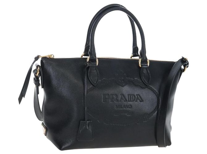 PRADA Handtasche Leder 2way Schwarz Gold