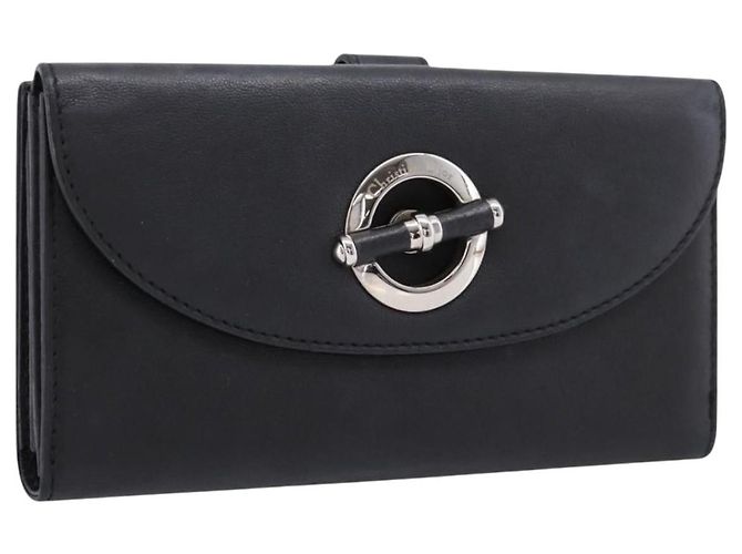 Christian Dior Long Wallet Leather Black Silver