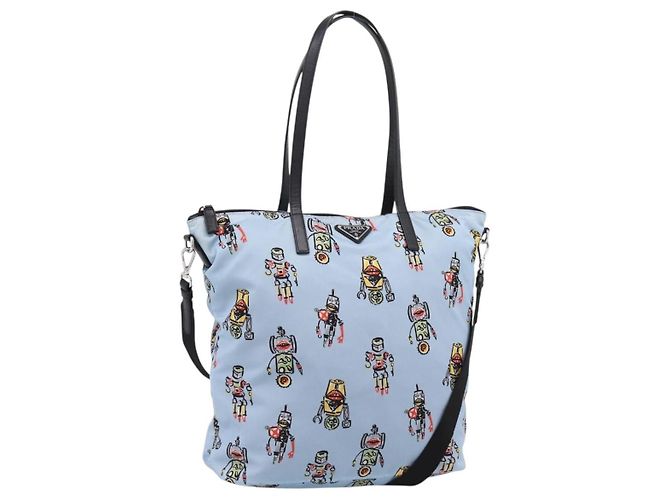 PRADA Tote Bag Nylon 2way Light Blue Silver