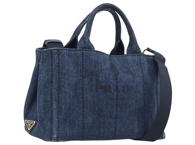 PRADA Canapa Handtasche Denim 2way Blau Gold