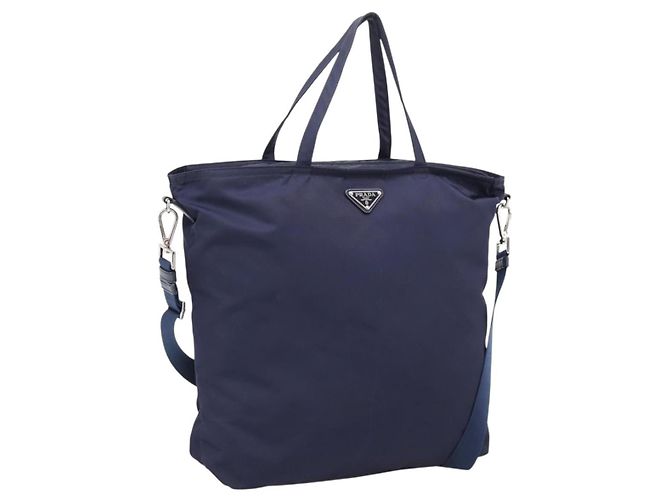 PRADA Sac Tote Nylon 2way Navy Silver