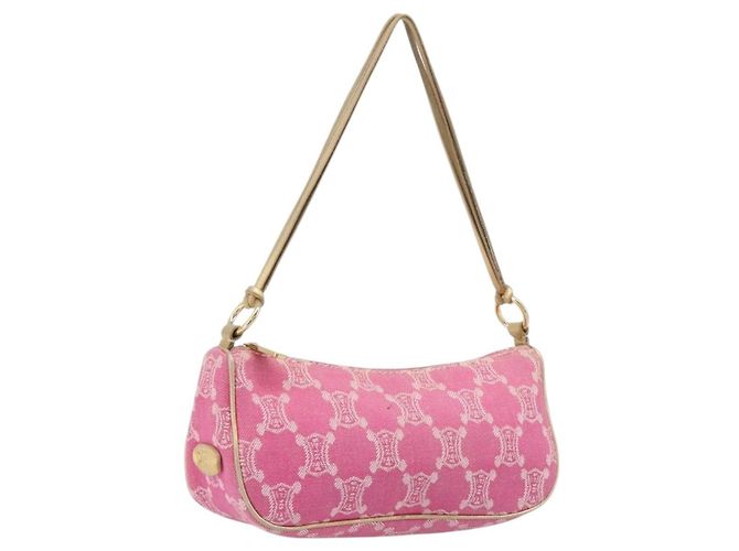 Céline CELINE Macadam Hand Bag Canvas Pink Gold Tone