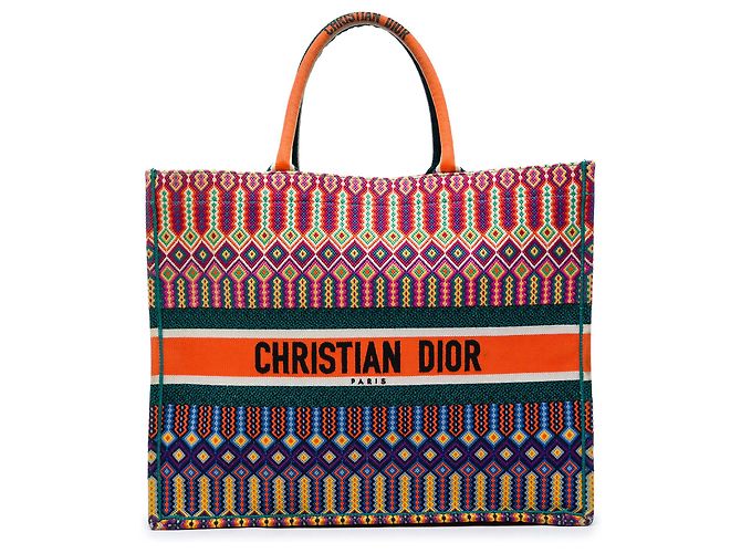 Dior Multi Large Embroidered Canvas Book Tote