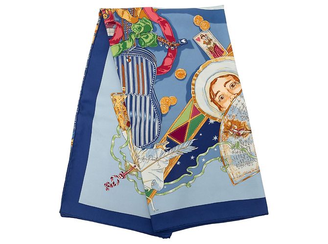 Hermès Blue Au Clair De La Lune Seidentuch 90