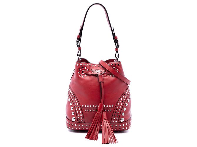 Prada Piccola Borsa Secchiello in Pelle di Vitello Morbida con Borchie Rossa