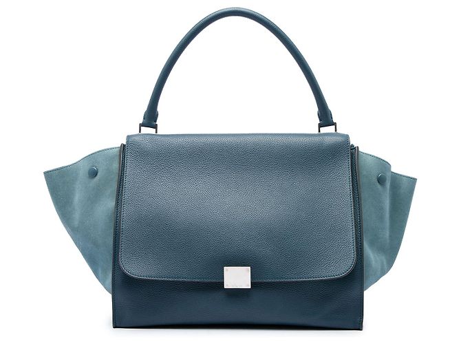 Trapèze Céline Bolsa Trapeze Celine Azul em couro de bezerro drummed e camurça Large