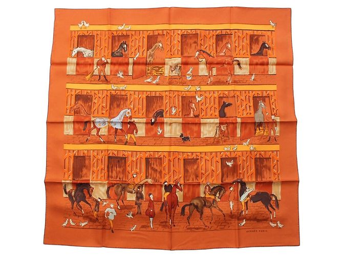 Lenço de seda Hermès Orange Les Boxes 90