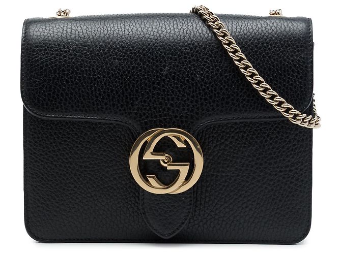 Gucci Borsa a tracolla Interlocking G in pelle di vitello Dollar Small Nera