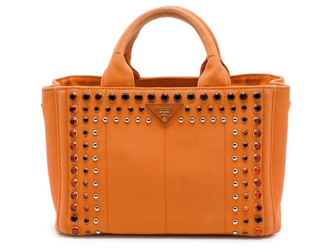 Prada Orange Small Canvas Canapa Bijoux Satchel