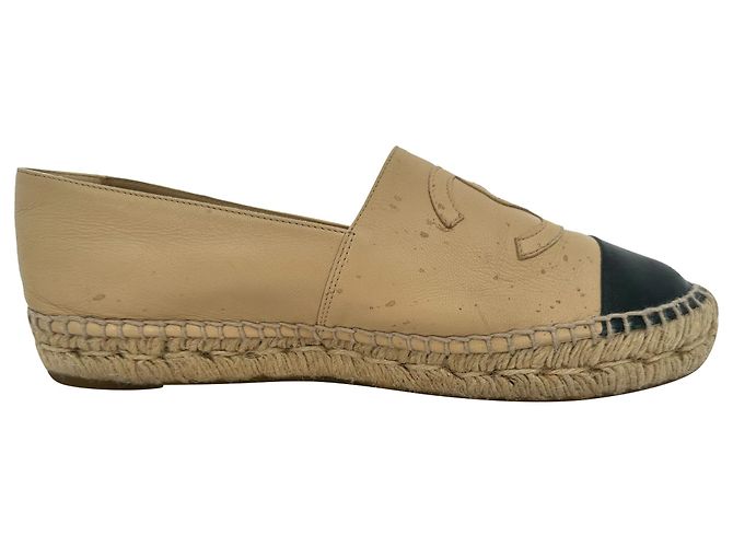 Chanel Interlocking CC Logo Espadrilles in Beige Leather