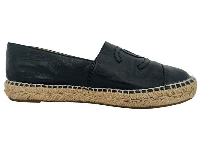Espadrilles Chanel avec logo CC entrelacé en cuir noir