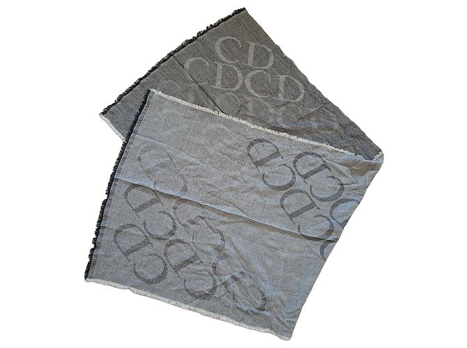 Dior Wollenschal mit CD-Logo - Grau und Schwarz