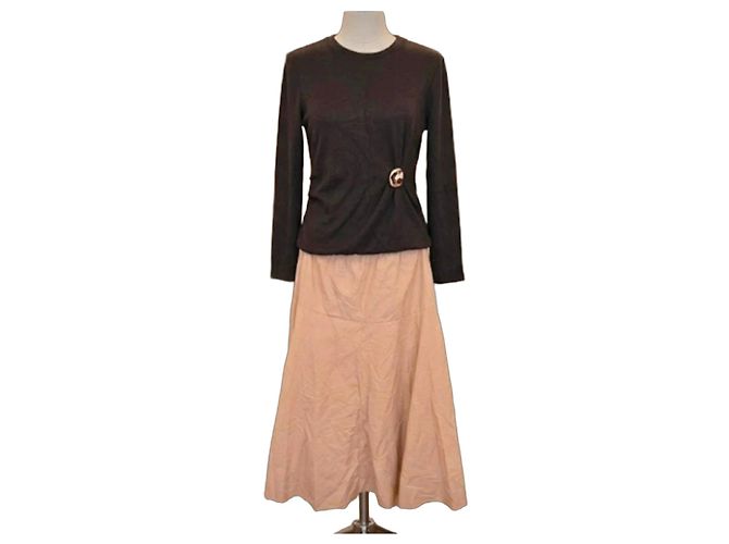Vestido longo Zara castanho e bege