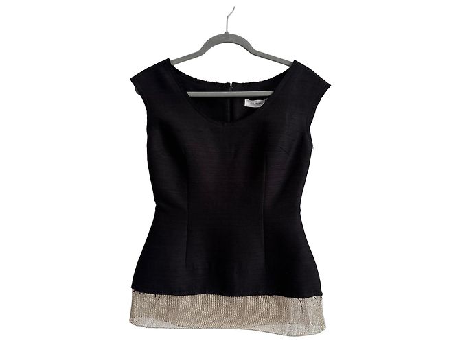Autre Marque GIA STUDIOS Top in seta nero con frange metalliche