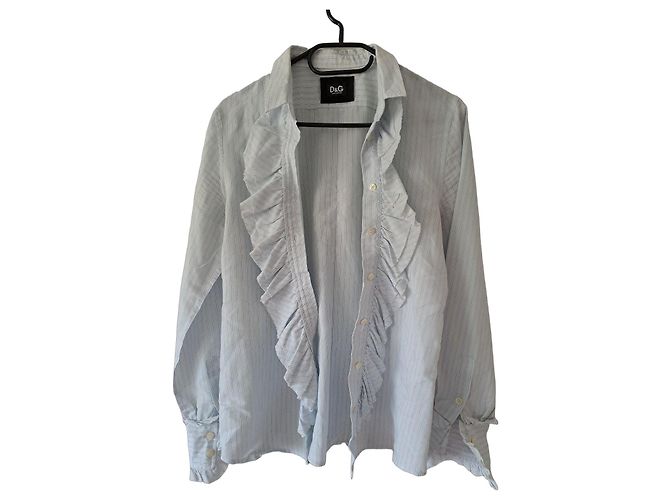 D&G Camicia a Righe Celeste con Volant