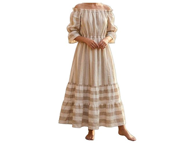 Autre Marque Crida Gestreiftes langes Leinenkleid