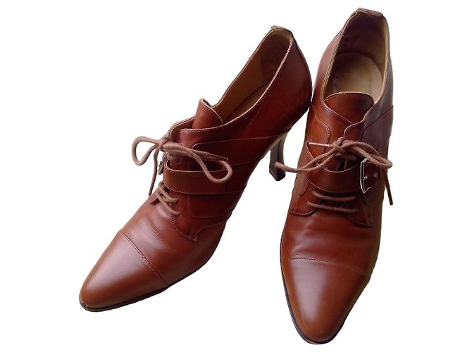 Hermès Braune Leder-Schnürstiefeletten
