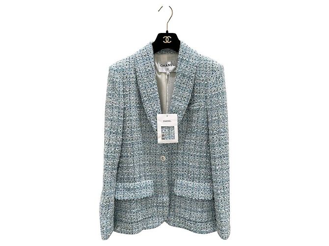 CHANEL Light Blue Multicolor Tweed Blazer Sz.38 Pre-owned